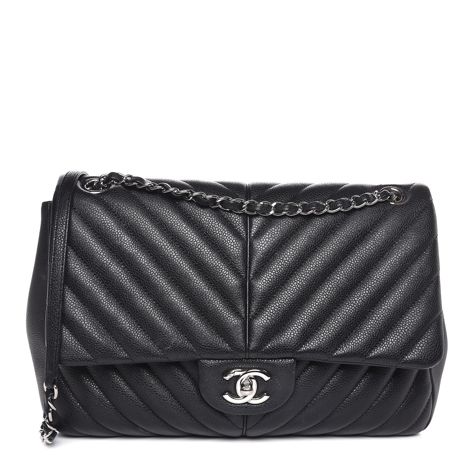 Chanel Caviar Chevron Quilted Large Puffy CC Flap Black 1 of 7