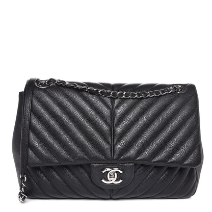 Chanel Caviar Chevron Quilted Large Puffy CC Flap Black 1 of 7