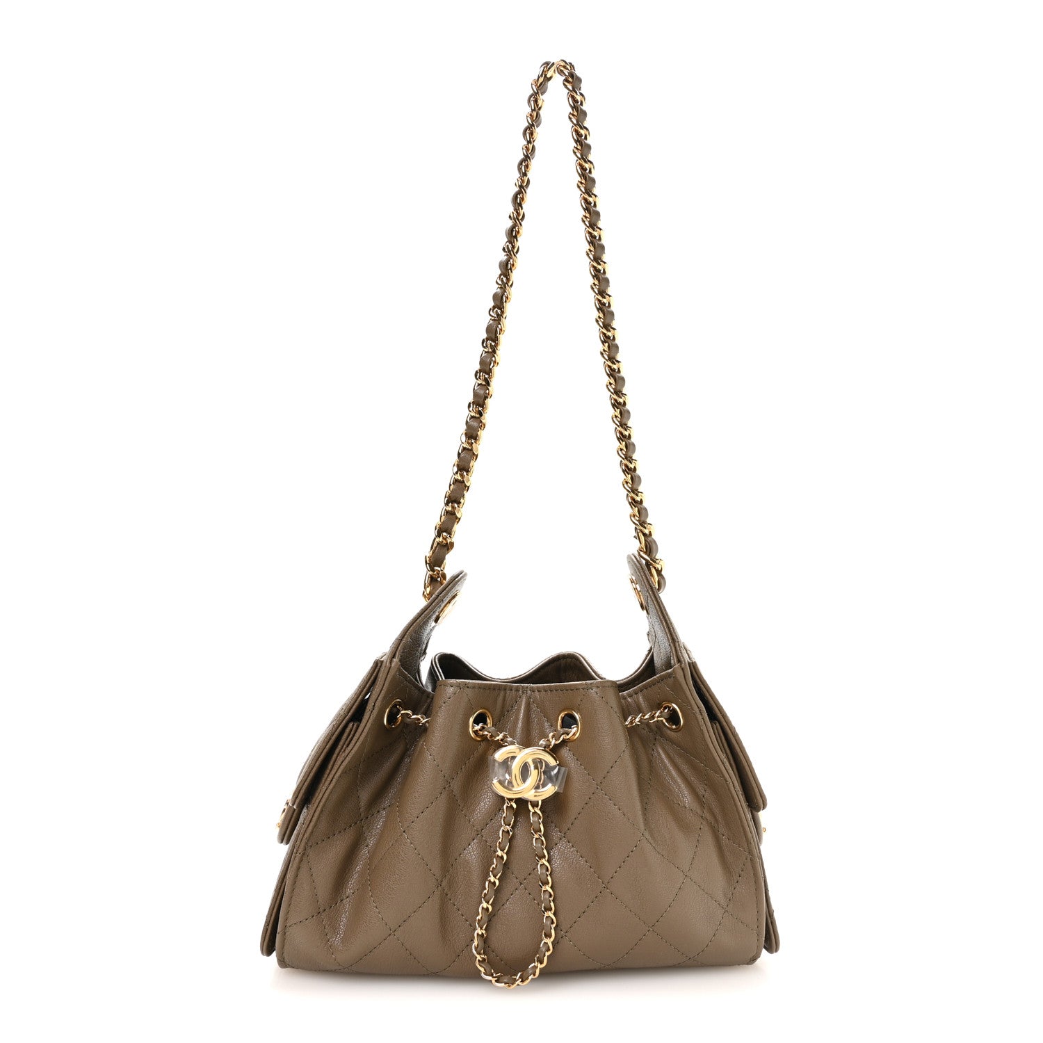 Chanel Goatskin Quilted Mini Chanel 25 Handbag Dark Khaki 1 of 10