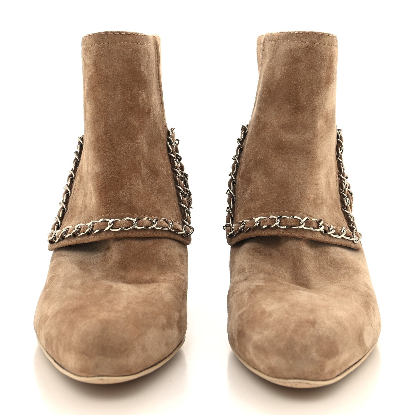 Suede Calfskin Chain CC Short Boots 38.5 Beige