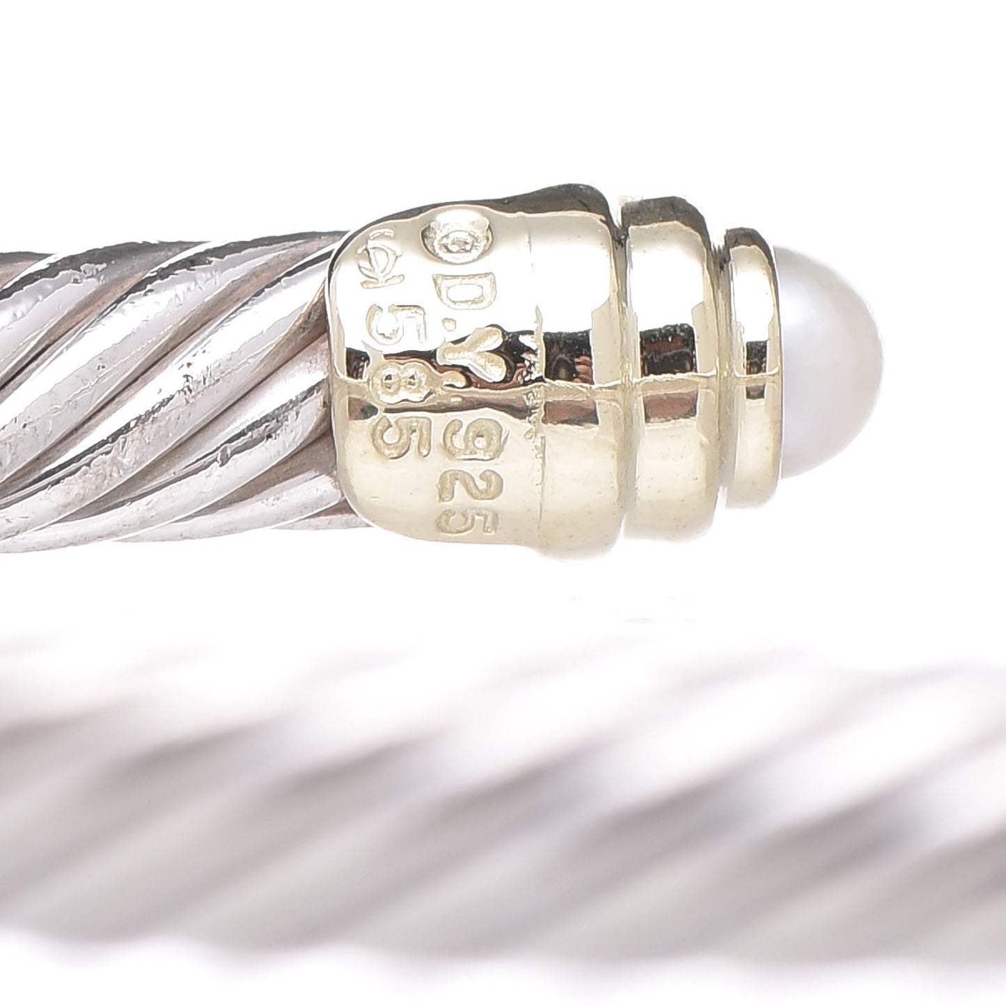 Sterling Silver 14K Yellow Gold Pearl 5mm Cable Classics Petite Color Bracelet
