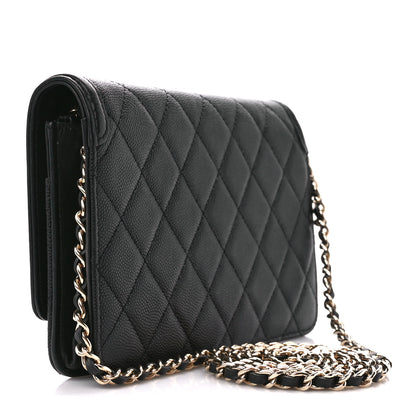 Chanel Caviar Quilted CC Filigree Wallet On Chain WOC Black 3 of 10