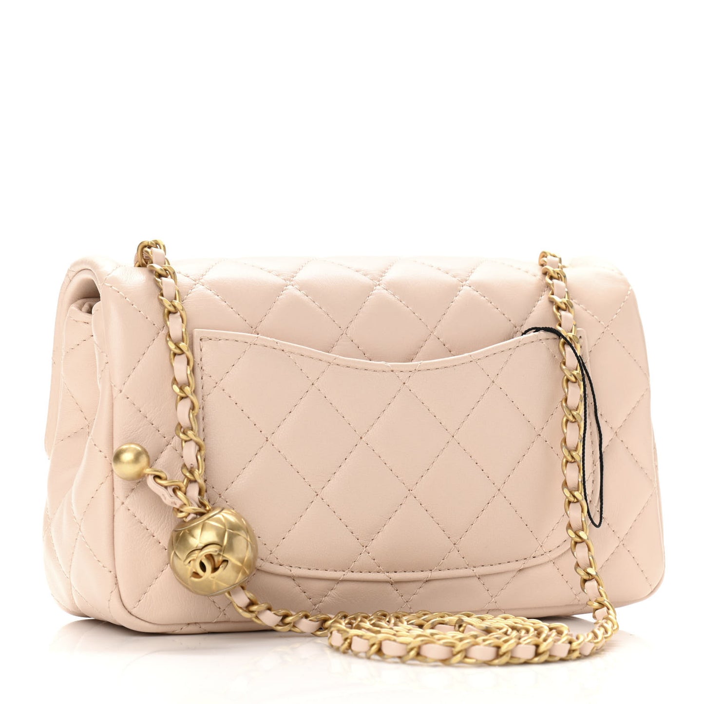 Lambskin Quilted Mini Rectangular Pearl Crush Flap Light Beige