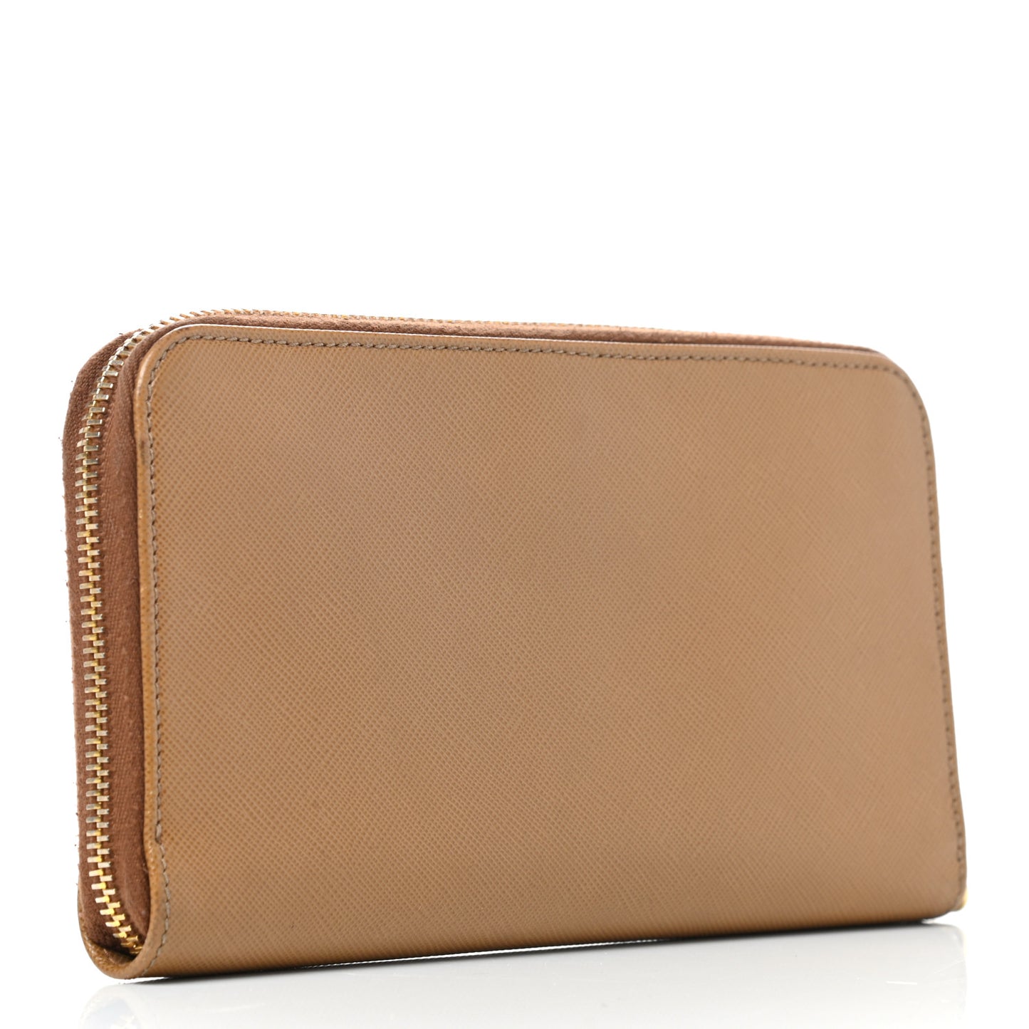 Saffiano Metal Zip Around Wallet Caramel