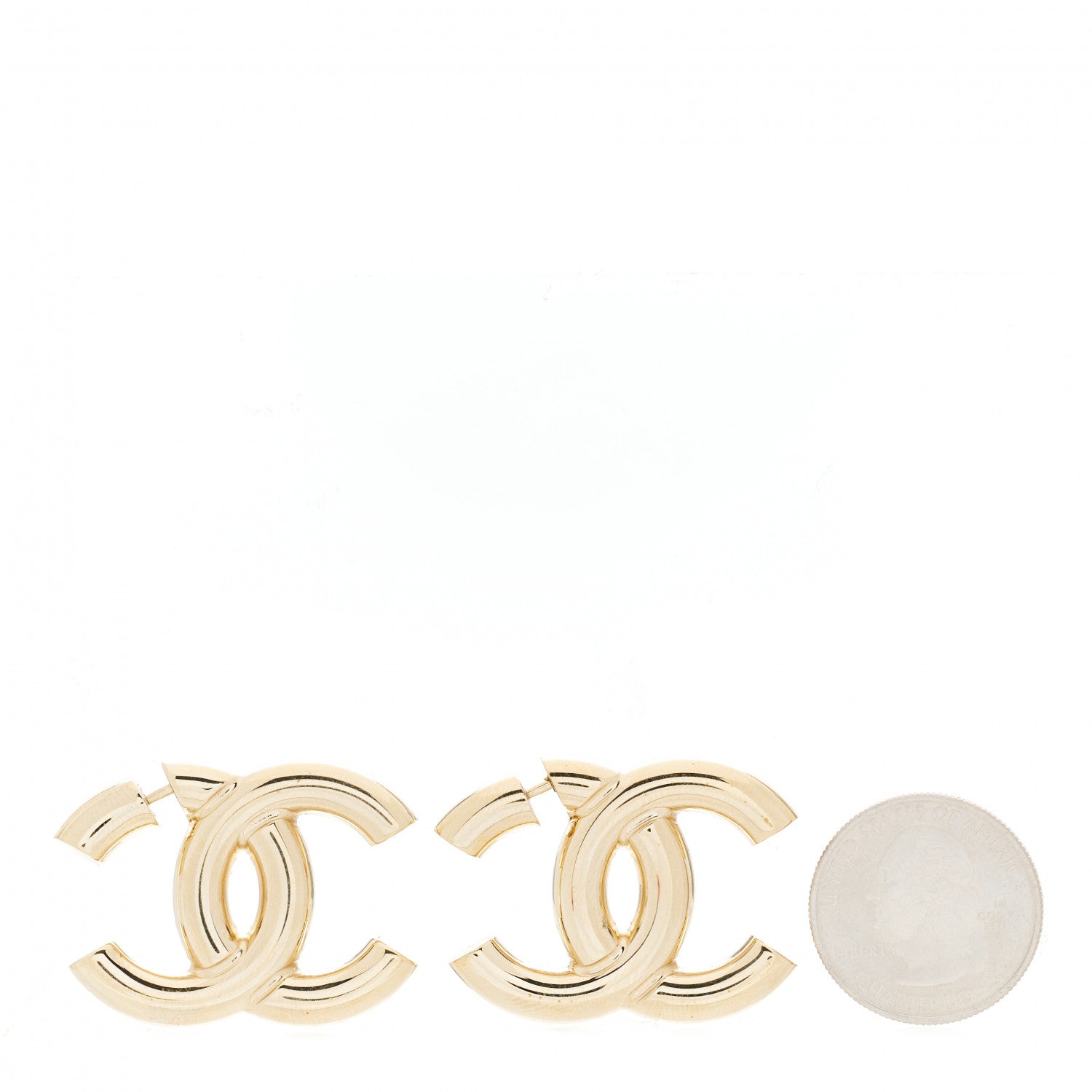 Chanel Metal Large CC Earrings Light Gold 2 of 5