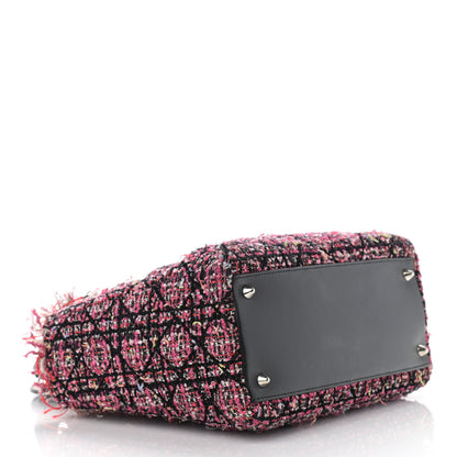 Christian Dior Tweed Fringe Cannage Embroidered Medium Lady Dior Pink Black Multicolor 4 of 13