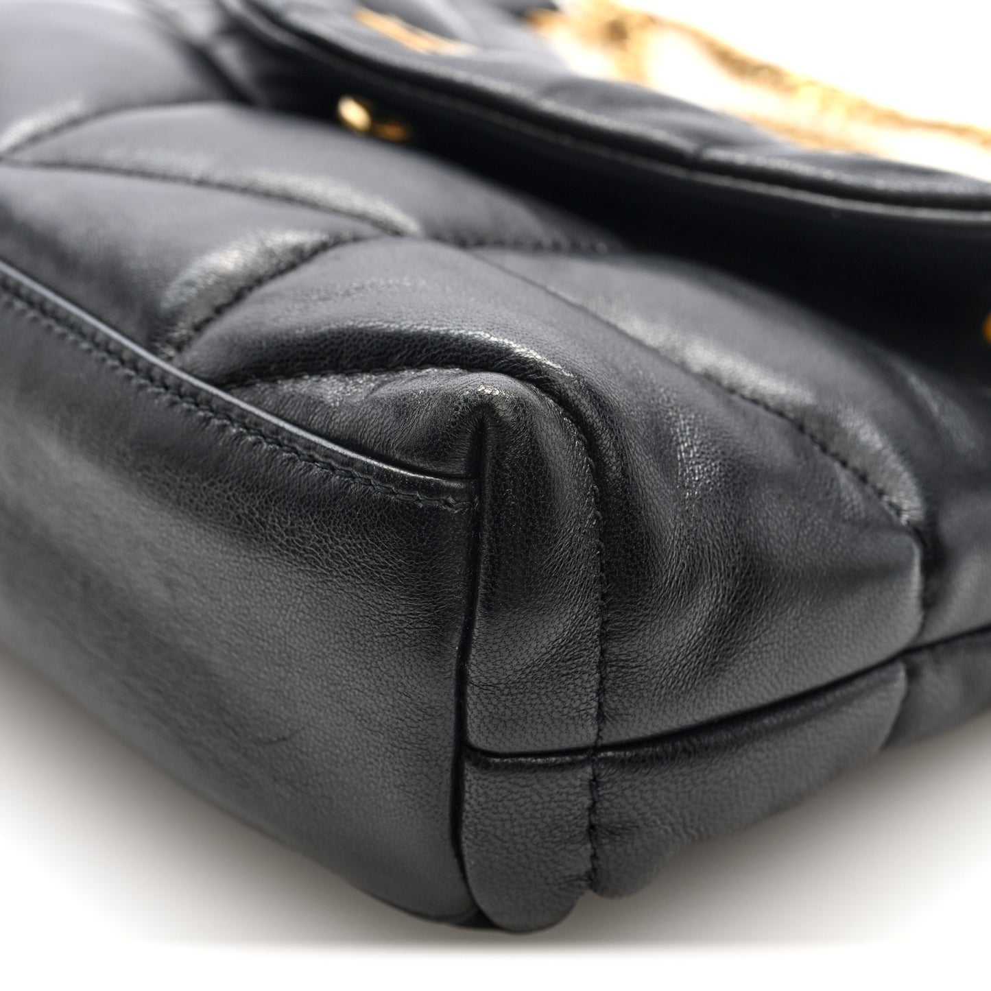 Lambskin Quilted Toy Loulou Puffer Monogram Chain Satchel Black