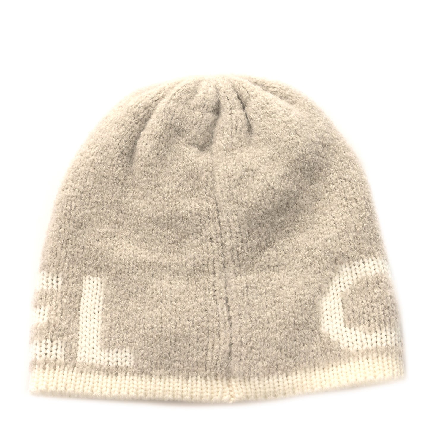 Cashmere Wool Silk Logo Beanie Hat Beige White