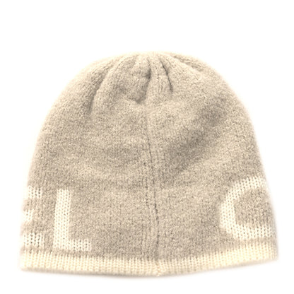 Chanel Cashmere Wool Silk Logo Beanie Hat Beige White 2 of 4