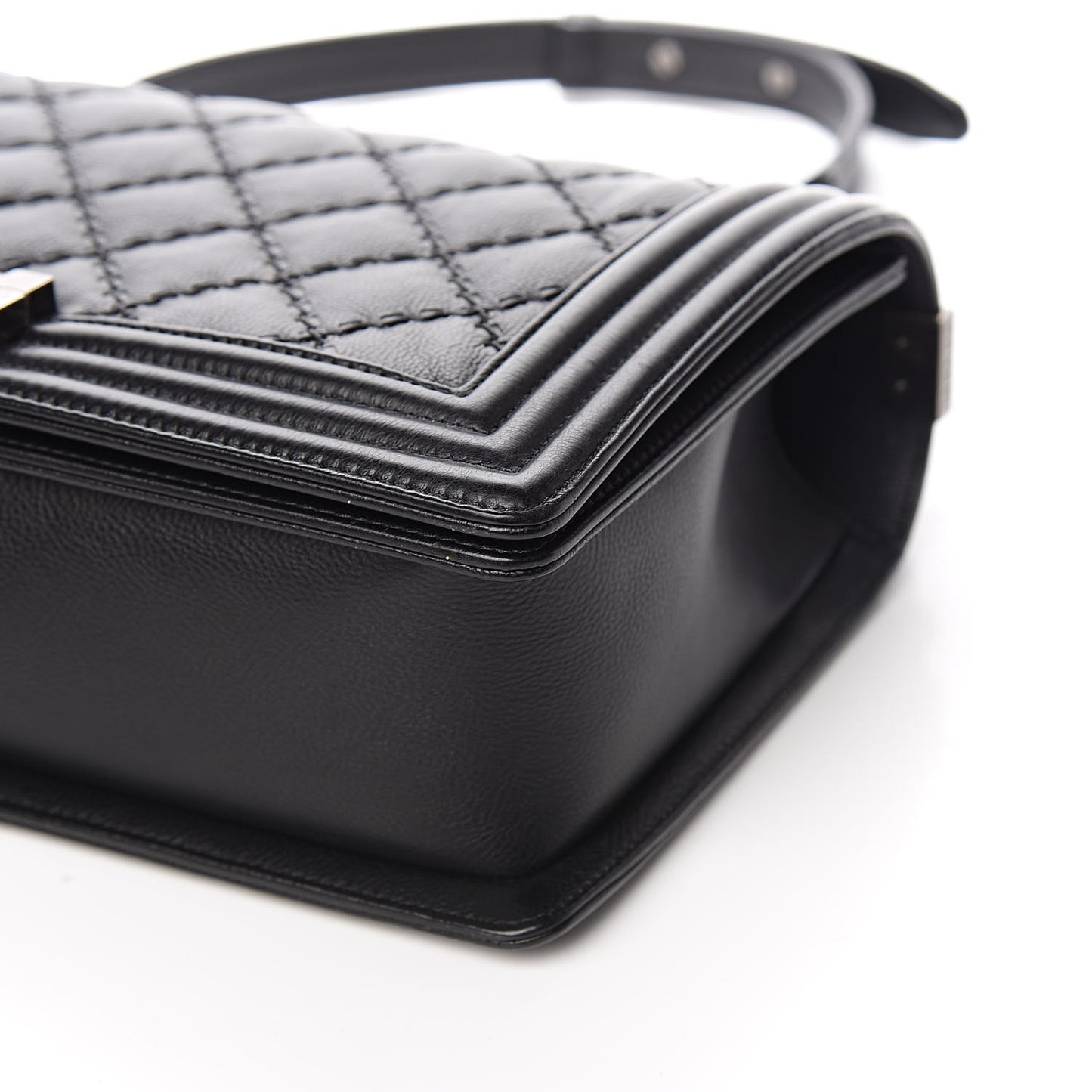 Calfskin Quilted Double Stitch New Medium Boy Flap Black