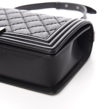 Chanel Calfskin Quilted Double Stitch New Medium Boy Flap Black 9 of 13