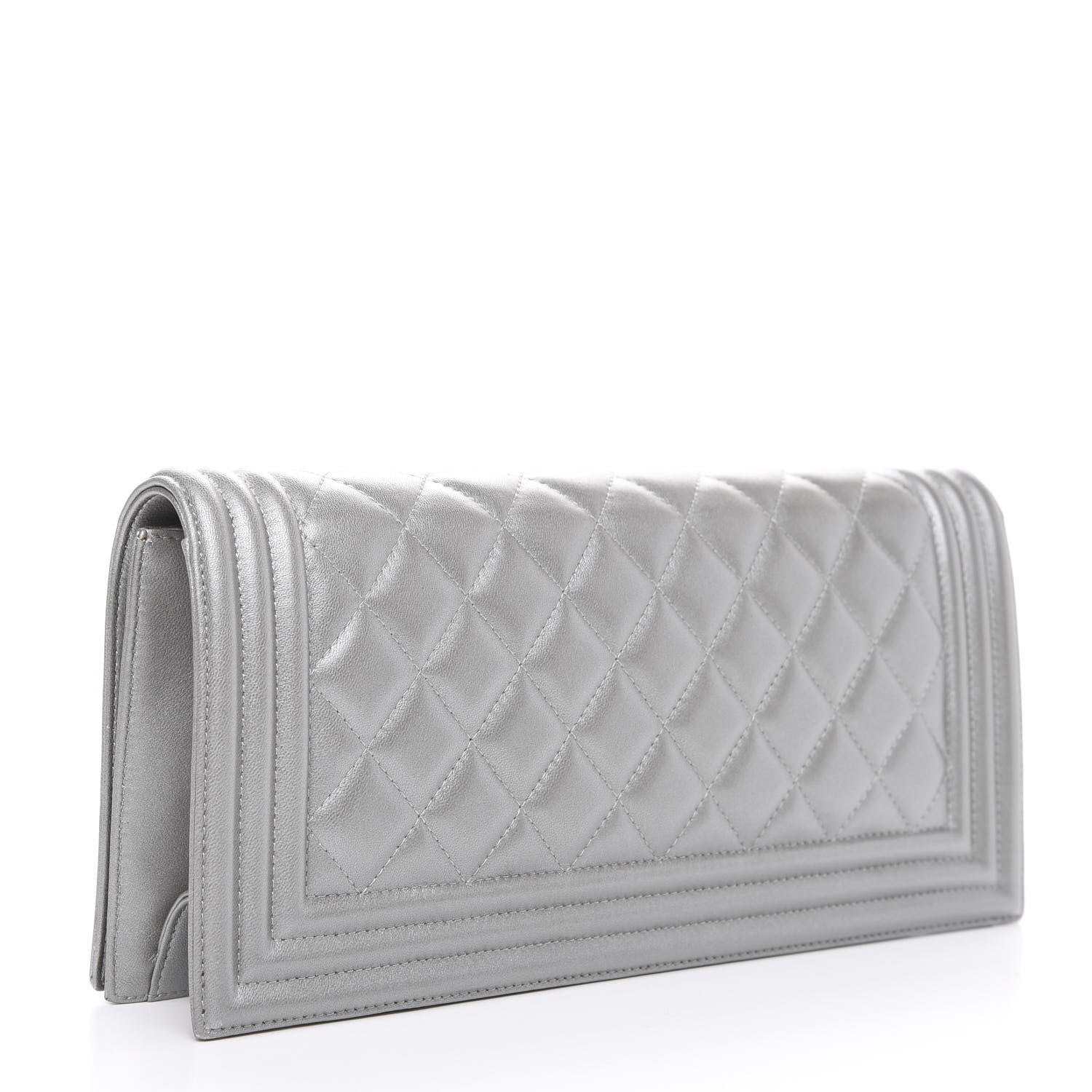 Chanel Metallic Lambskin Quilted Boy Flap Clutch Silver 2 of 10