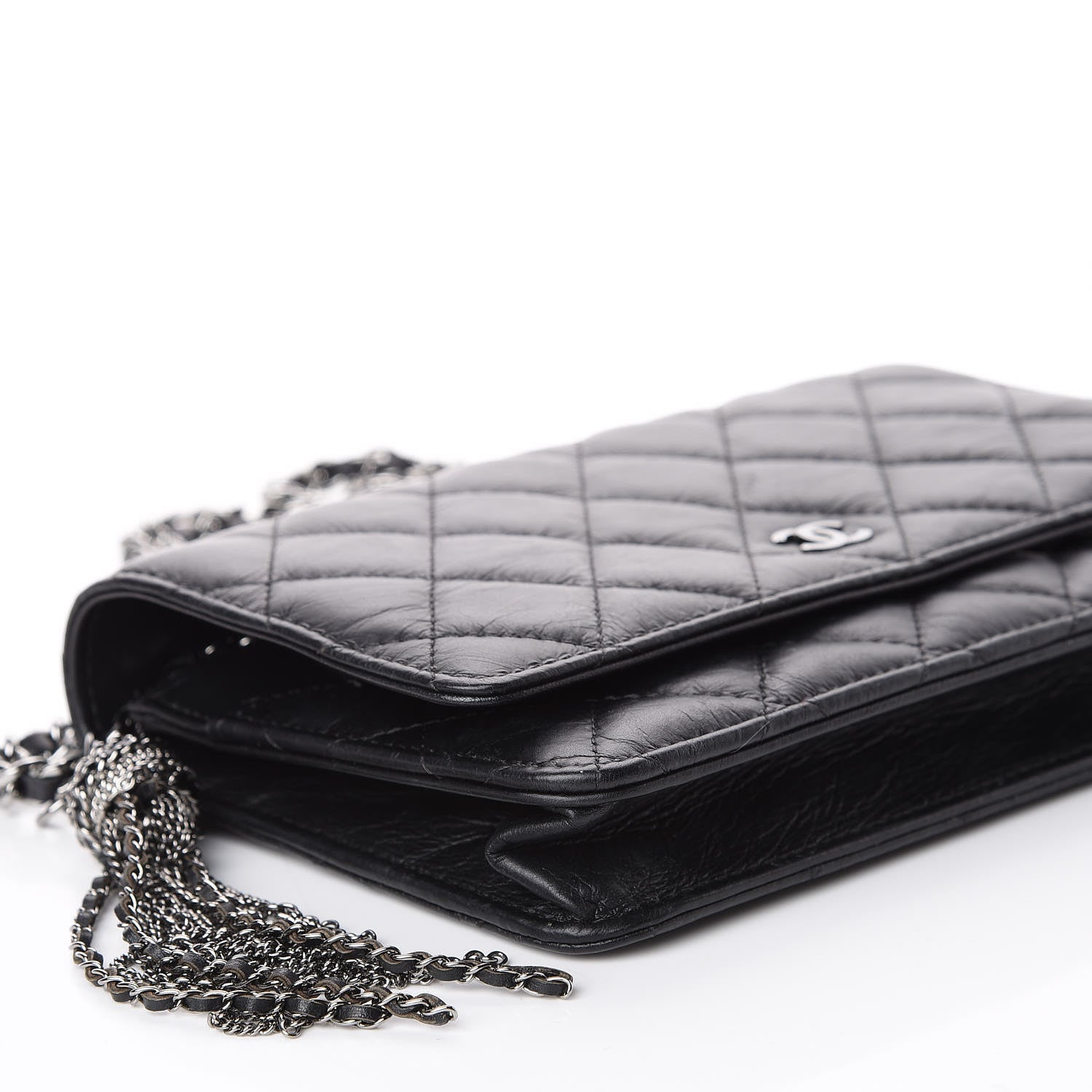 Chanel Aged Calfskin Quilted Tassel Wallet On Chain WOC Black 8 of 10