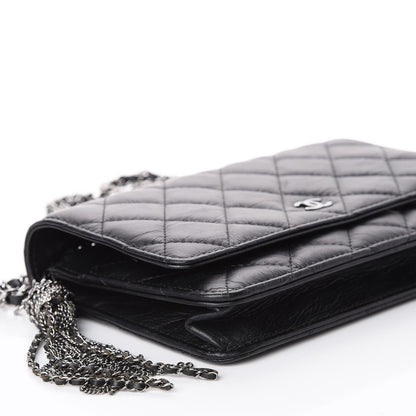 Chanel Aged Calfskin Quilted Tassel Wallet On Chain WOC Black 8 of 10