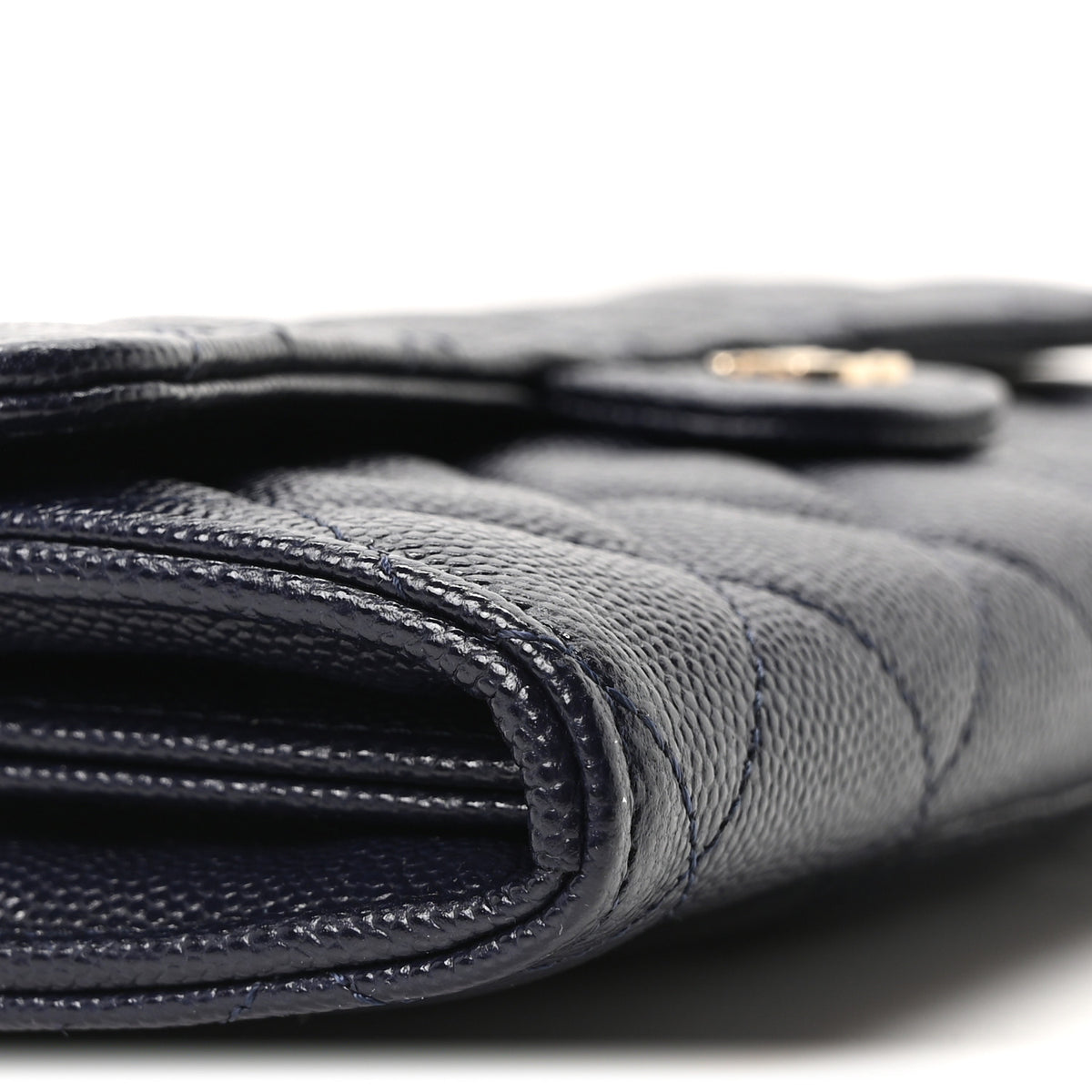 Caviar Quilted Large Gusset Flap Wallet Navy