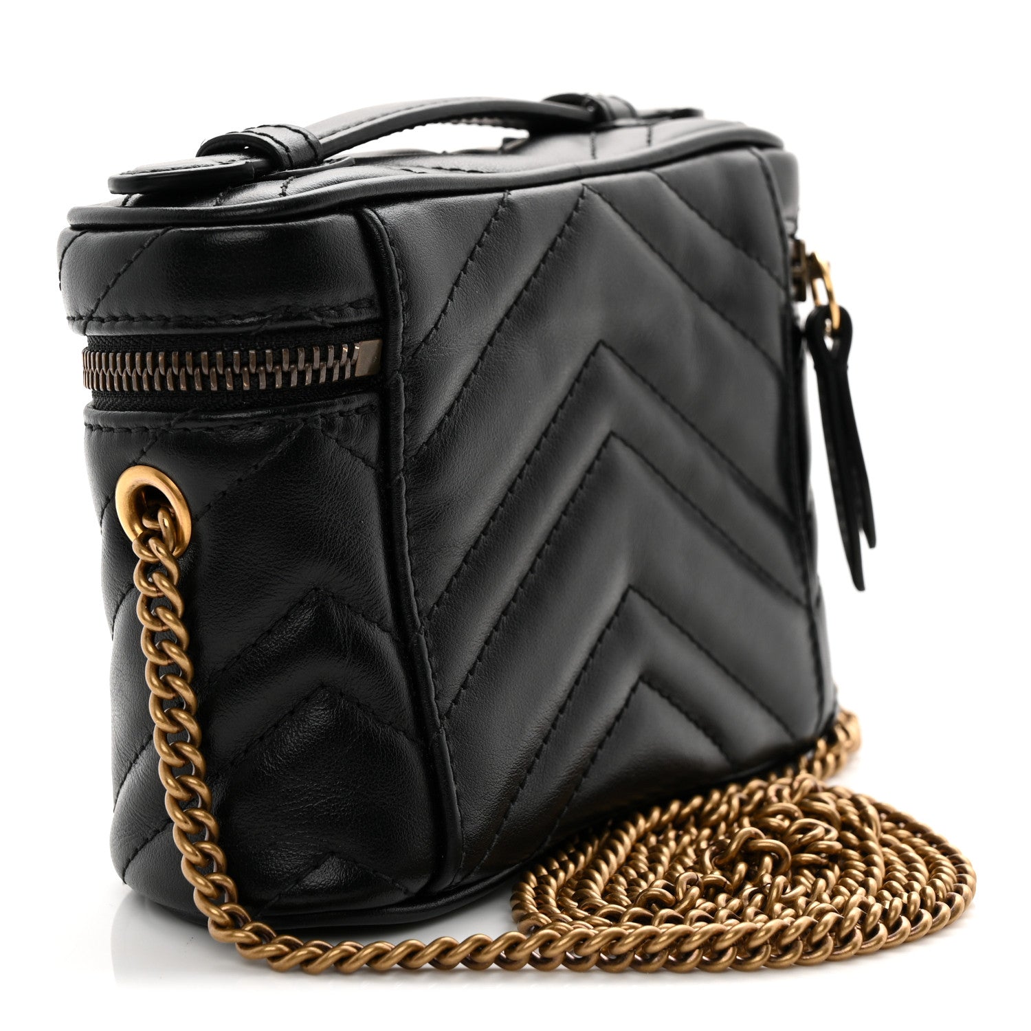 Gucci Calfskin Matelasse Chevron Mini GG Marmont Top Handle Bag Black 3 of 11