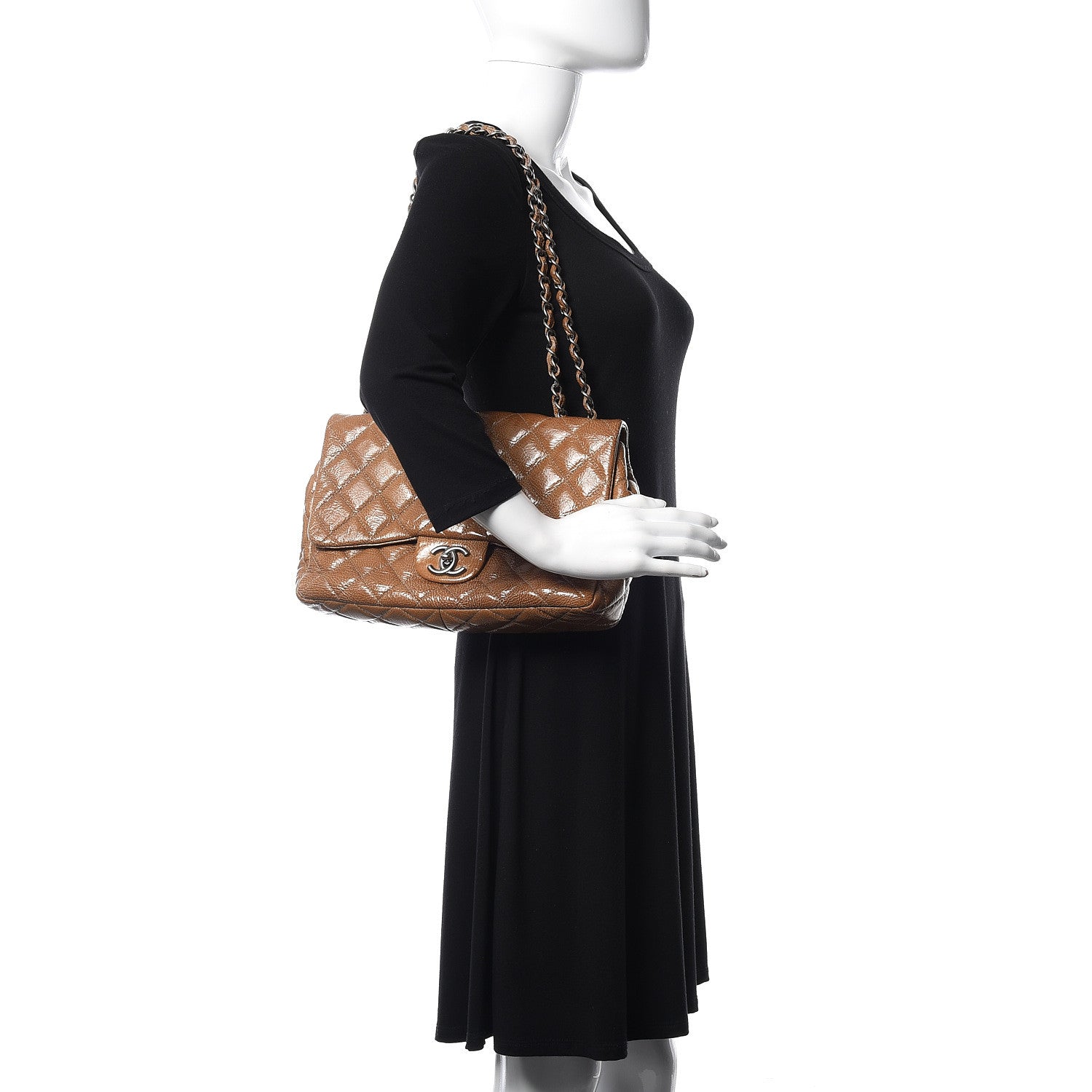 Chanel Crinkled Patent Quilted Jumbo Single Flap Light Beige 2 of 14
