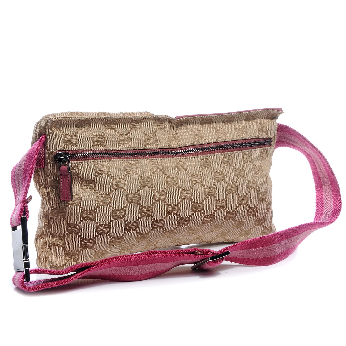 GG Monogram Web Double Pocket Belt Bag Pink