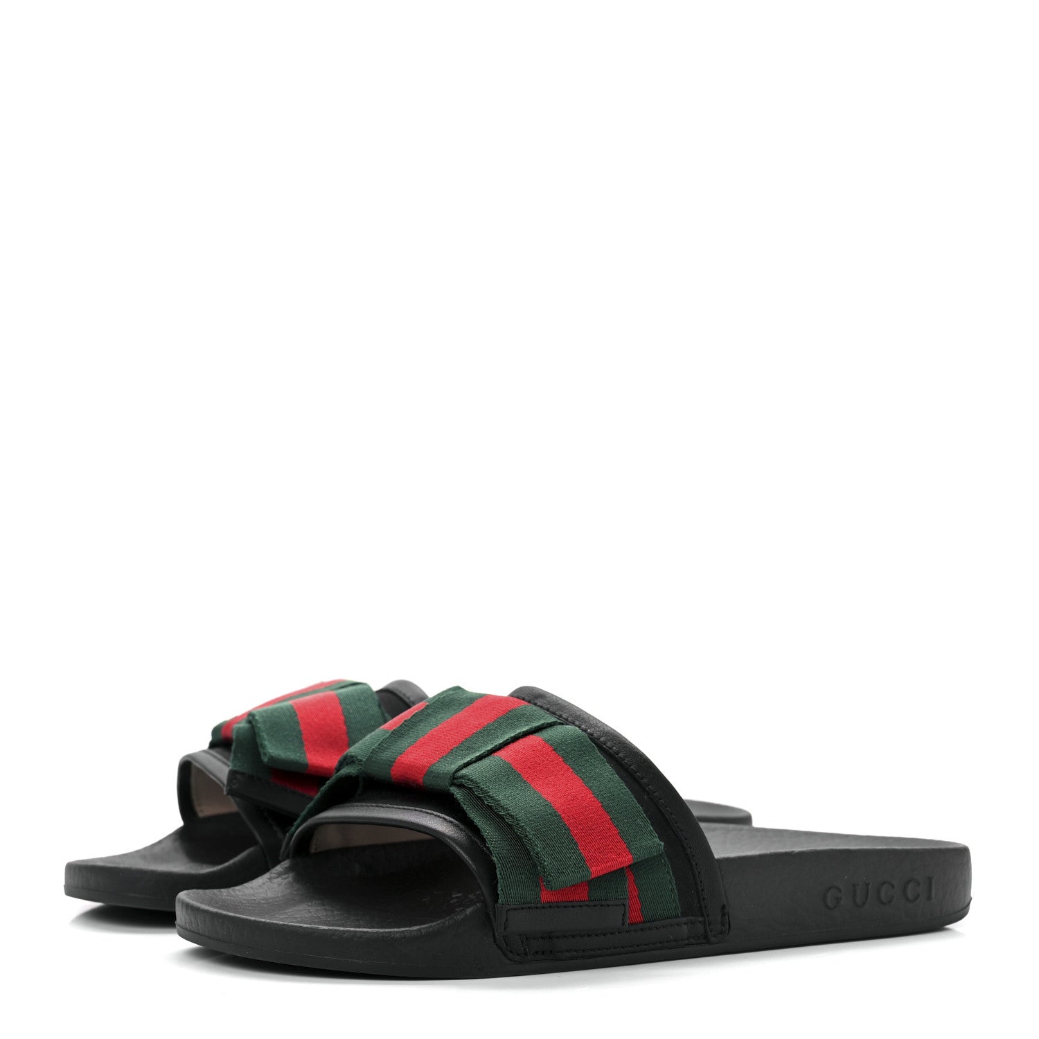 Gucci Satin Web Bow Slide Sandals 35 Black 3 of 9