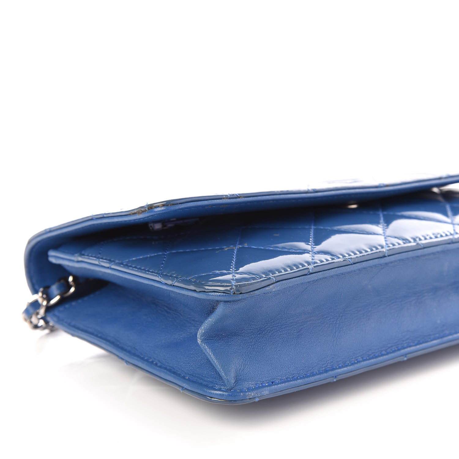 Chanel Patent Quilted Wallet On Chain WOC Blue 5 of 11
