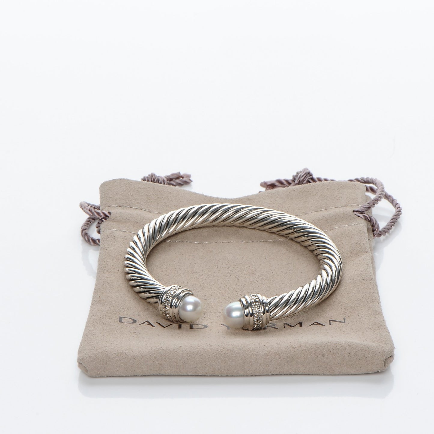 Sterling Silver Diamond Pearl 7mm Cable Classics Bracelet