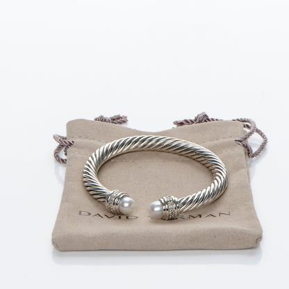 David Yurman Sterling Silver Diamond Pearl 7mm Cable Classics Bracelet 5 of 5