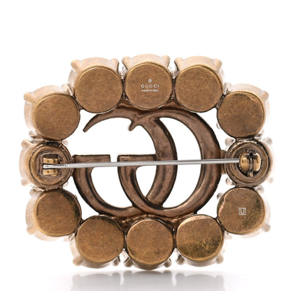 Gucci Metal Crystal Double G Brooch Aged Gold 3 of 6