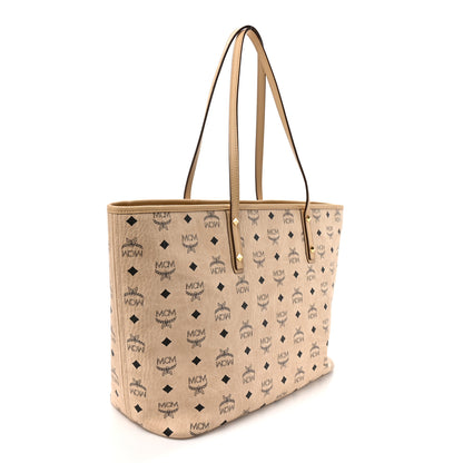 MCM Visetos Medium Top Zip Shopper Tote Beige 3 of 12