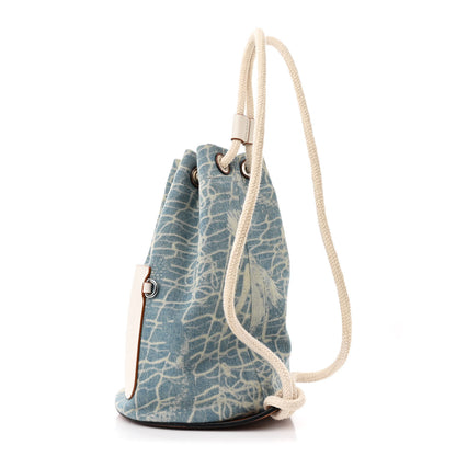 Loewe Denim Calfskin Mermaid Print Paula's Ibiza Bucket Bag Blue Tan 3 of 10