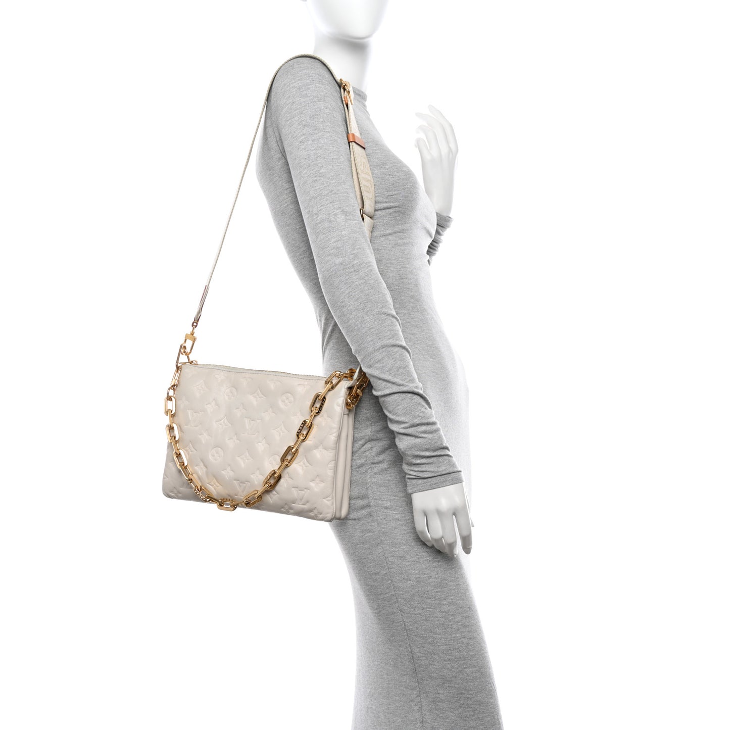 Lambskin Embossed Monogram Coussin PM Cream