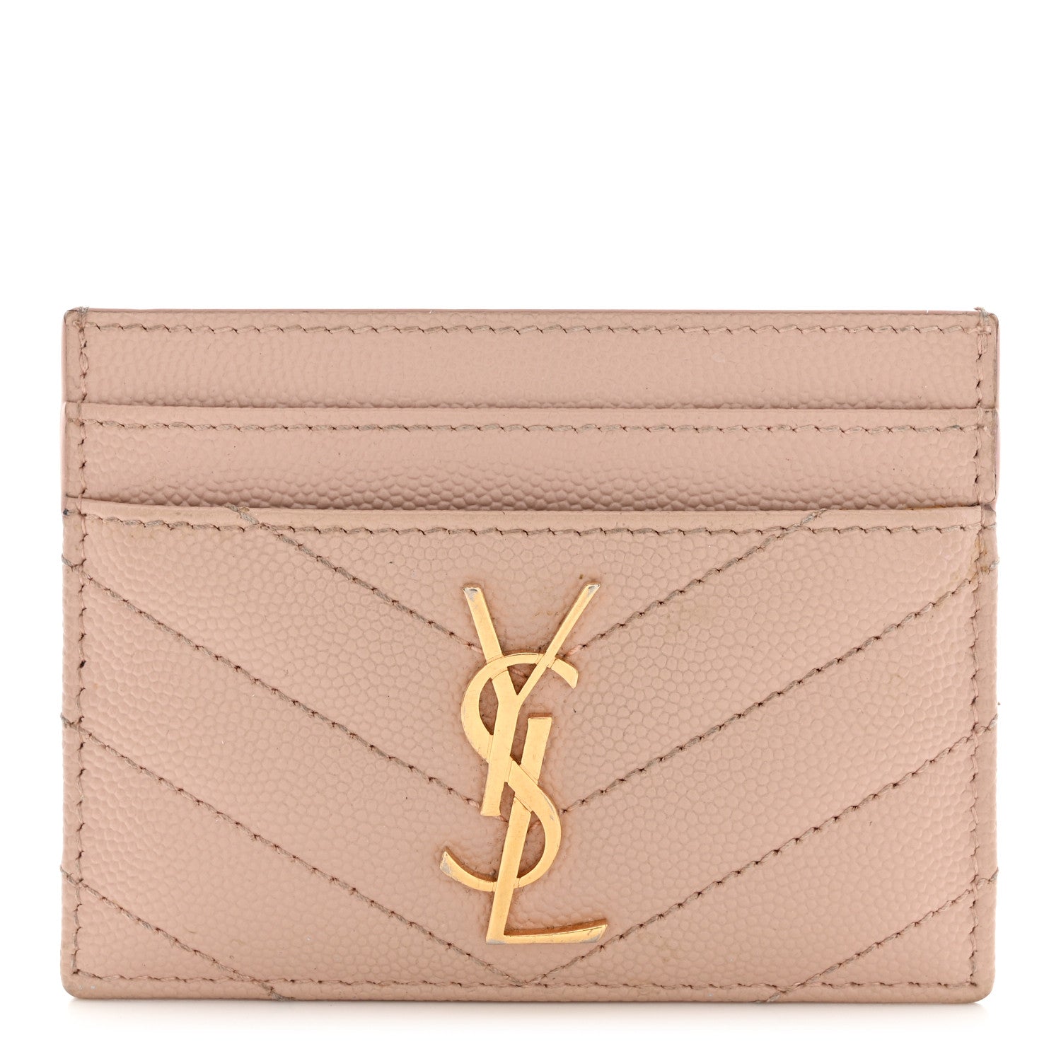 Saint Laurent Grain De Poudre Matelasse Chevron Monogram Credit Card Case Pale Pink 1 of 12