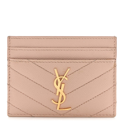 Saint Laurent Grain De Poudre Matelasse Chevron Monogram Credit Card Case Pale Pink 1 of 12