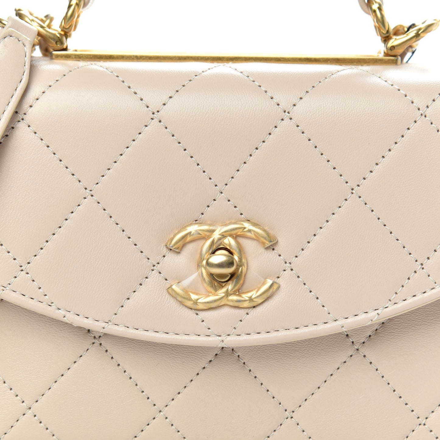 Lambskin Quilted Mini Trendy Spirit Top Handle Flap Beige