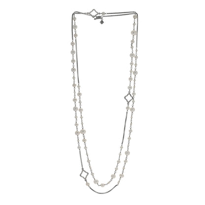 David Yurman Sterling Silver Cultured Pearl Quatrefoil Long Chain Necklace 3 of 4
