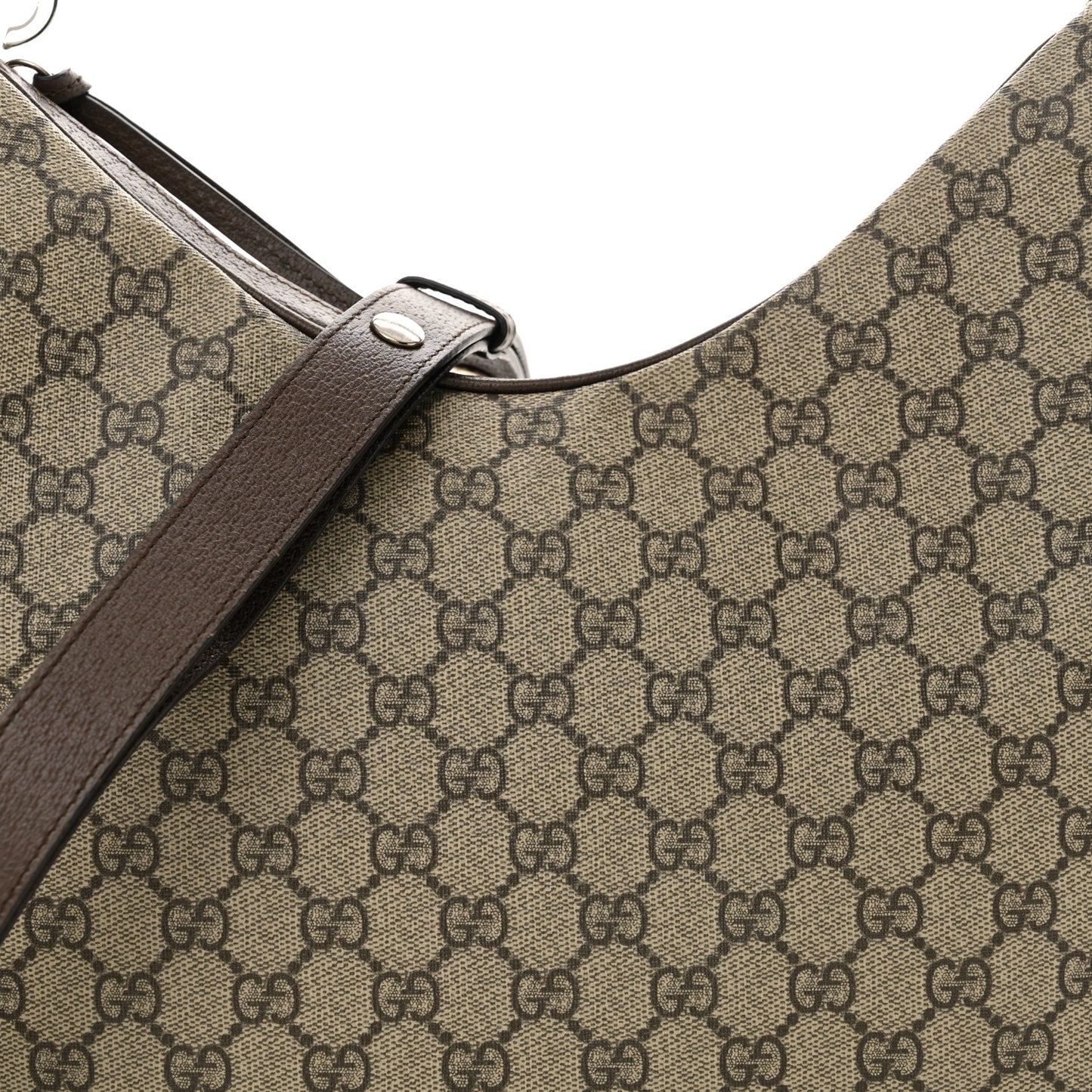 GG Supreme Monogram Textured Calfskin Web Large Attache Shoulder Bag Beige Ebony New Acero