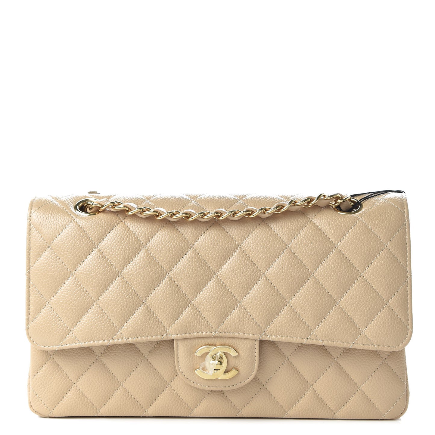 Caviar Quilted Medium Double Flap Beige Clair