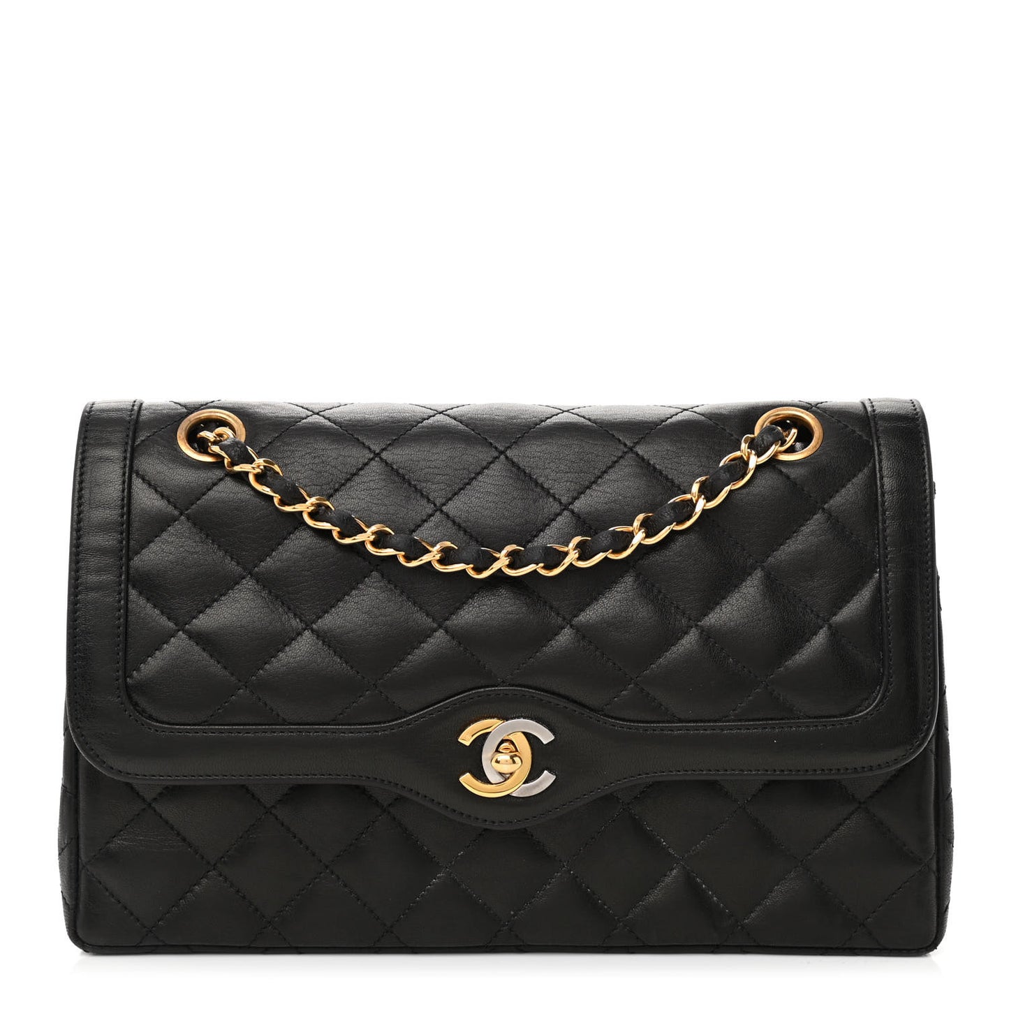 Lambskin Quilted Medium Double Flap Bag Black