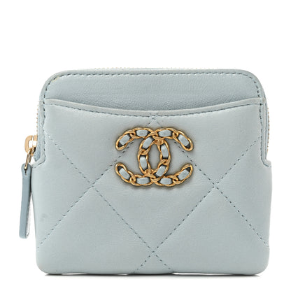 Chanel Lambskin Quilted Chanel 19 Zip Card Holder Wallet Light Blue 1 of 11