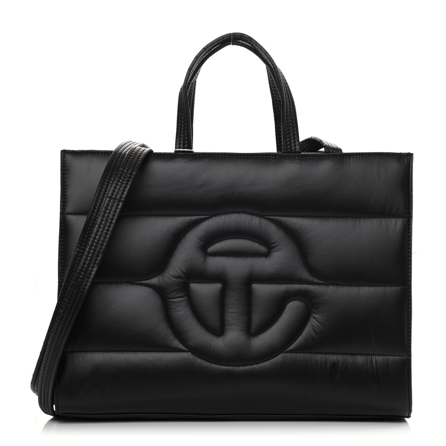 Nylon Medium Puff Shopping Bag Black