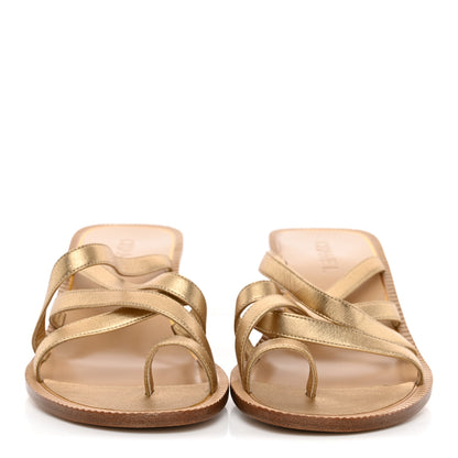 Chanel Laminated Lambskin CC Sandals 38 Gold 3 of 11