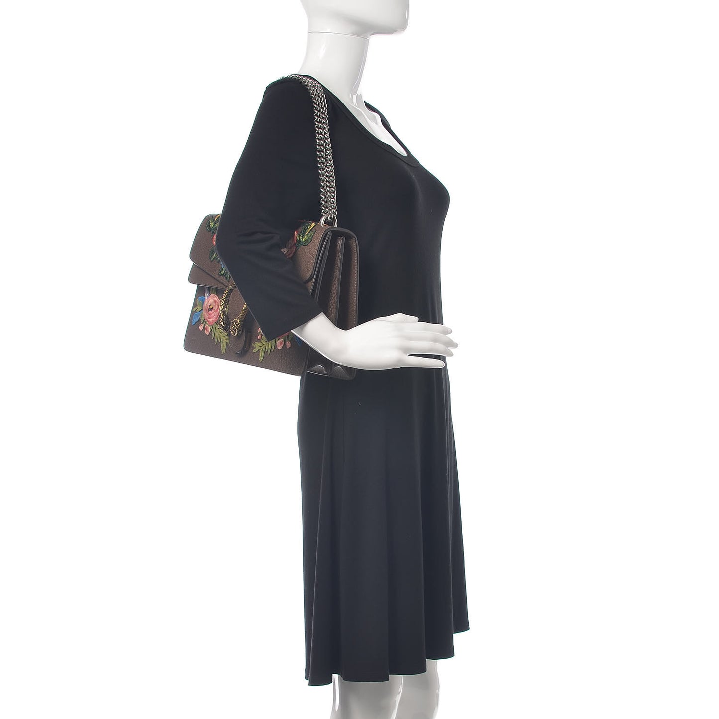 Calfskin Web Owl Embroidered Medium Dionysus Shoulder Bag New Acero Multicolor