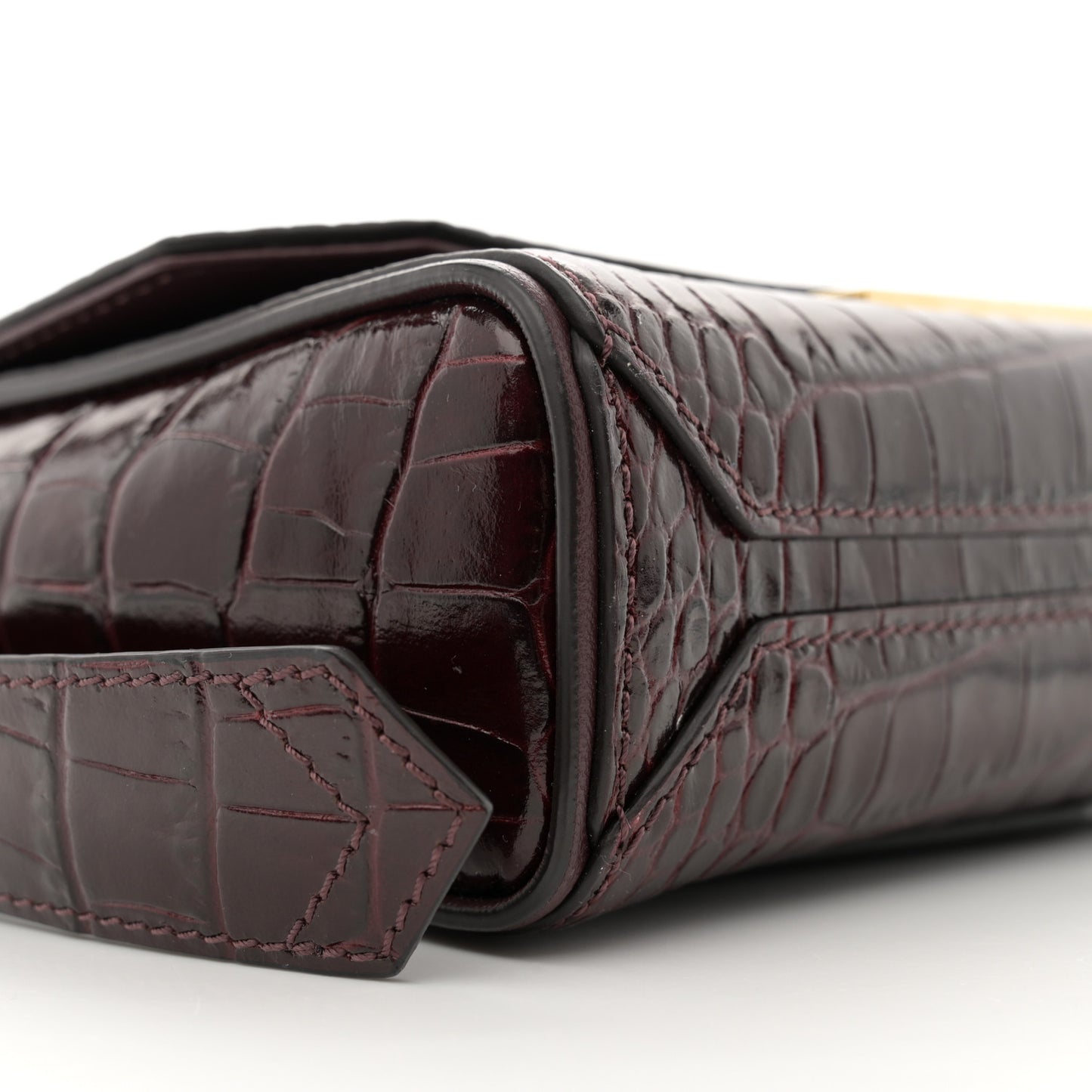 Calfskin Crocodile Embossed Eden Mini Top Handle Burgundy