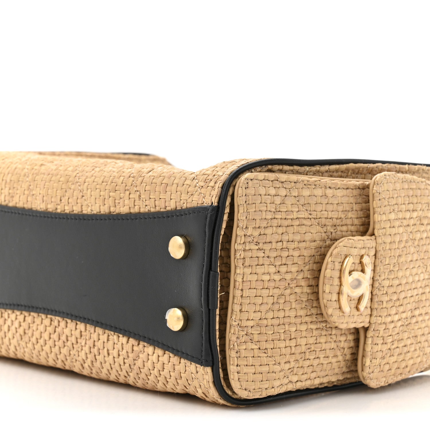 Chanel Braided Raffia Calfskin Quilted Mini Chanel 25 Handbag Beige Black 9 of 10