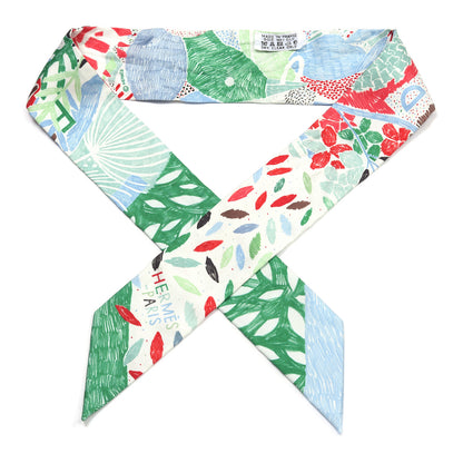 Hermes Silk Chacun Fait Son Nid Twilly Ciel Vert Rouge 1 of 4