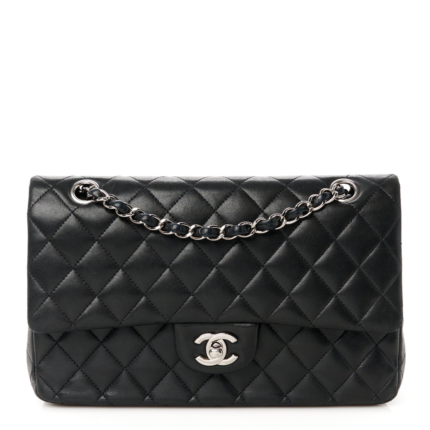 Lambskin Quilted Medium Double Flap Black