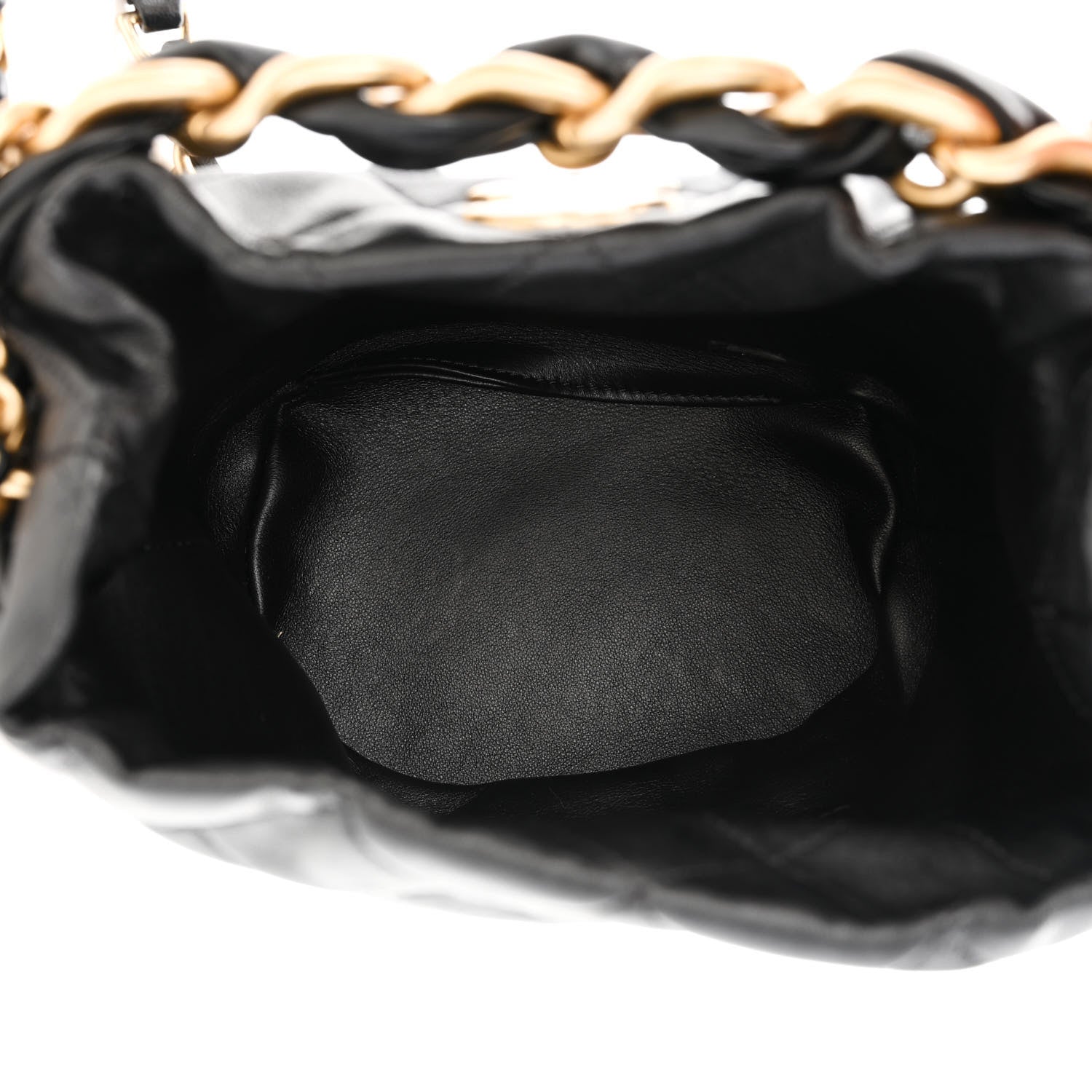Chanel Shiny Lambskin Quilted Chain Is More Drawstring Bag Black 5 of 10