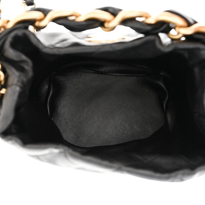 Chanel Shiny Lambskin Quilted Chain Is More Drawstring Bag Black 5 of 10