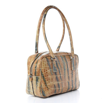 Prada Crocodile Embossed Tote Brown 3 of 8