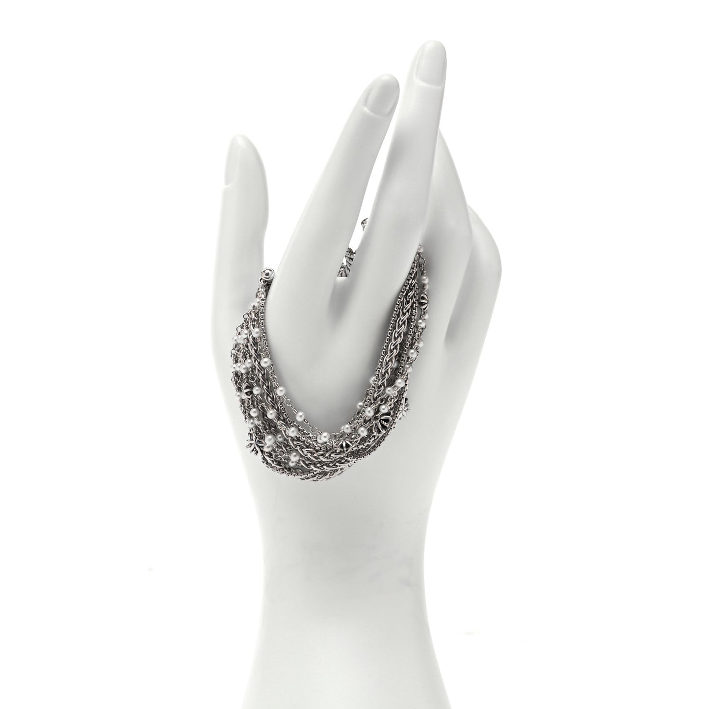 Sterling Silver Pearl Starburst Multi-Row Bracelet