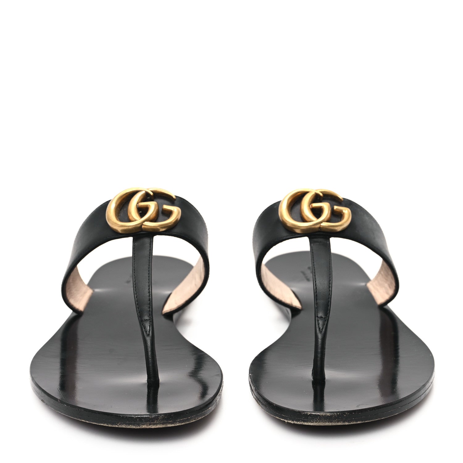Gucci Calfskin GG Marmont Thong Sandals 36.5 Black 3 of 9